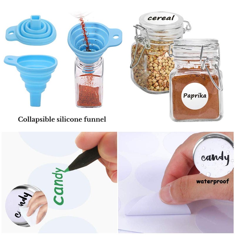 SPANLA Spice Jars, 24 Pack 4oz Small Glass Jars with Airtight Hinged Lid, With 24 Spice Labels & Silicone Funnels, Airtight Glass Jars for Spices, Condiments Herb Seasoning Art Craft Storage - Image 3